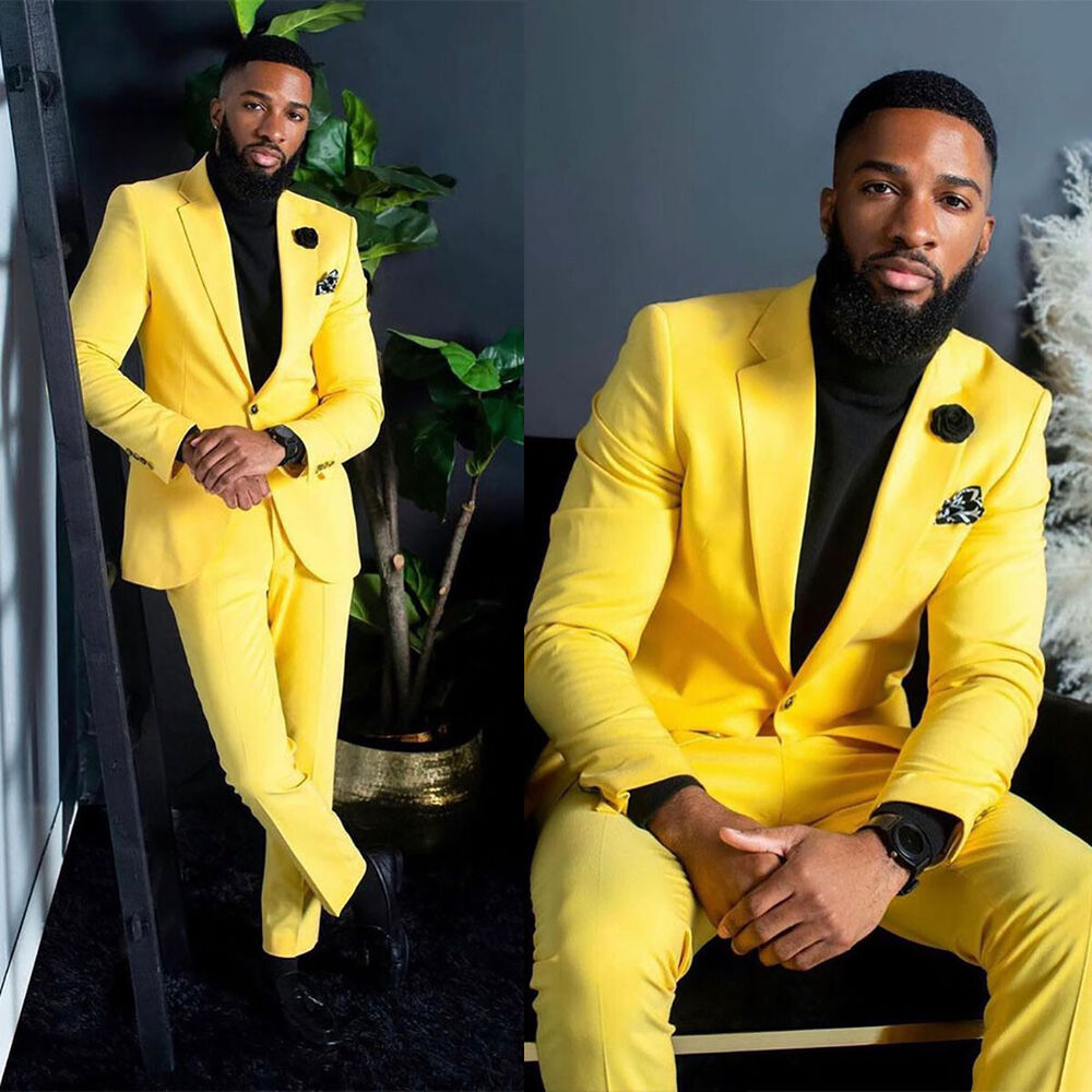Formal Wear For Men Yellow - Men's Yellow Suits Slim Fit Single