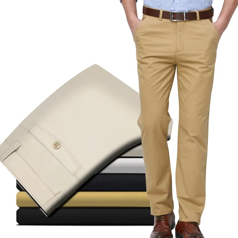 Khaki Formal Wear Men - 100 Cotton Men's Casual Pant Straight
