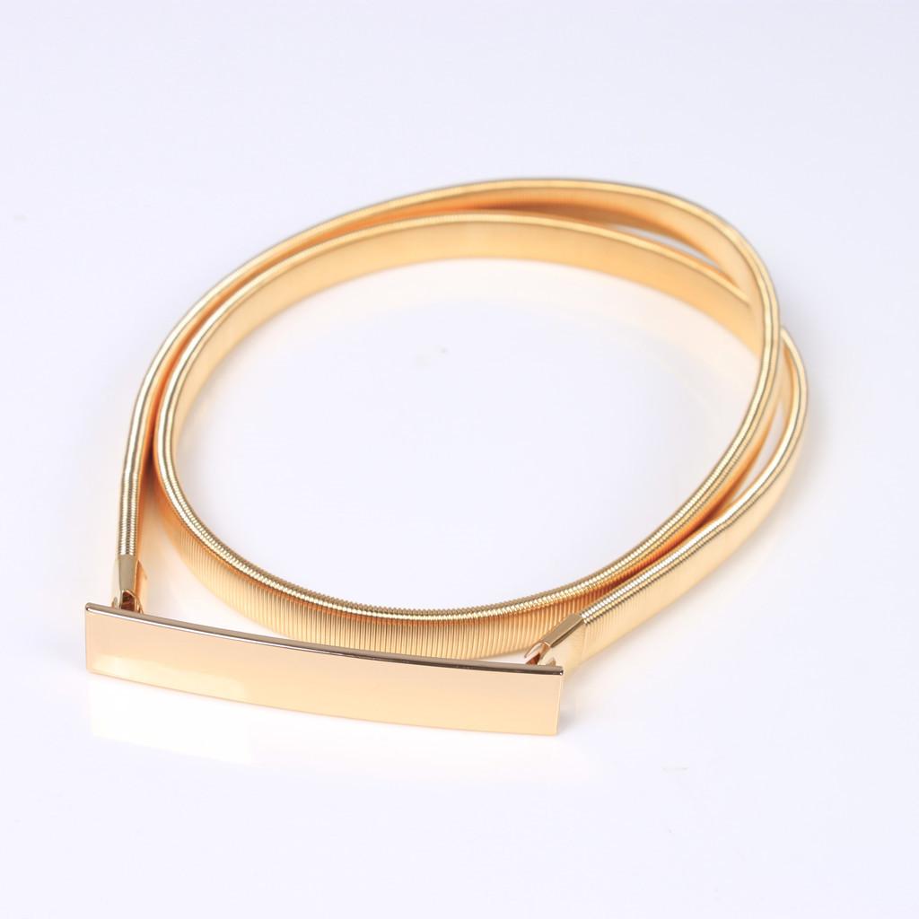 Formal Belt Leather Thin - Skinny Elastic Waist Belt Gold Alloy