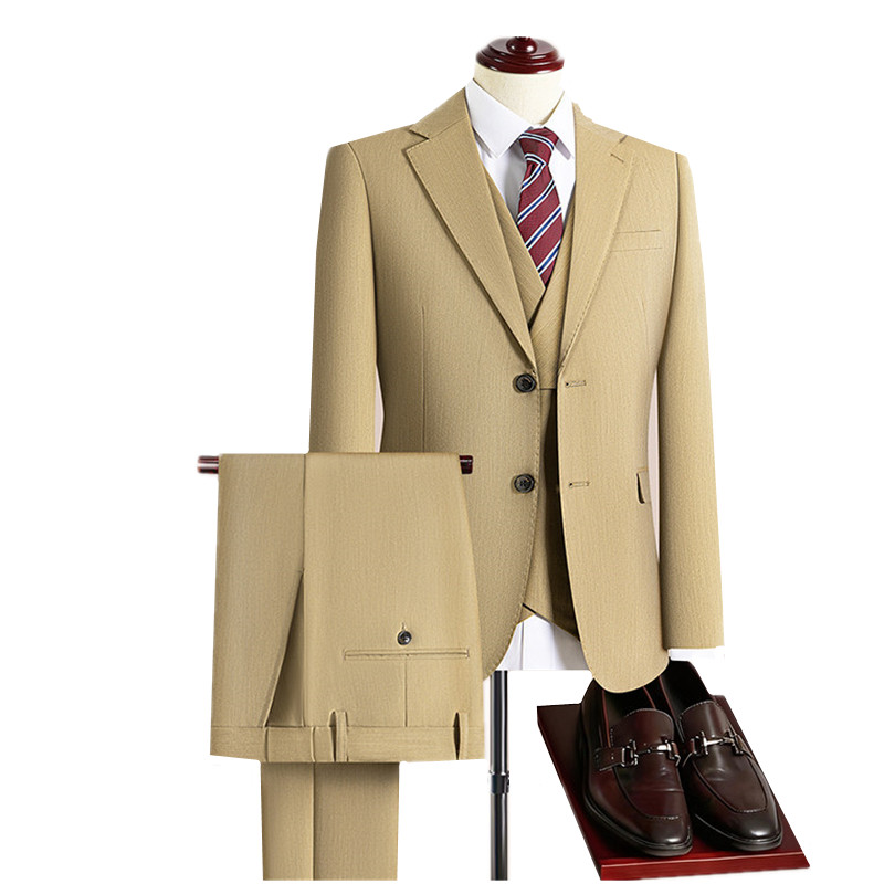 Khaki Formal Wear Men - Men's Khaki 3-Piece Slim Fit Business