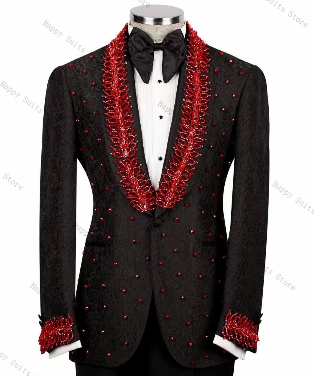Formal Wear Jersey For Men - Red Crystals Men Suit Set 2