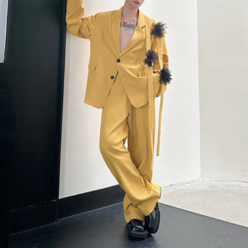 Formal Wear For Men Yellow - Yellow Men Suit Set 2 Pcs