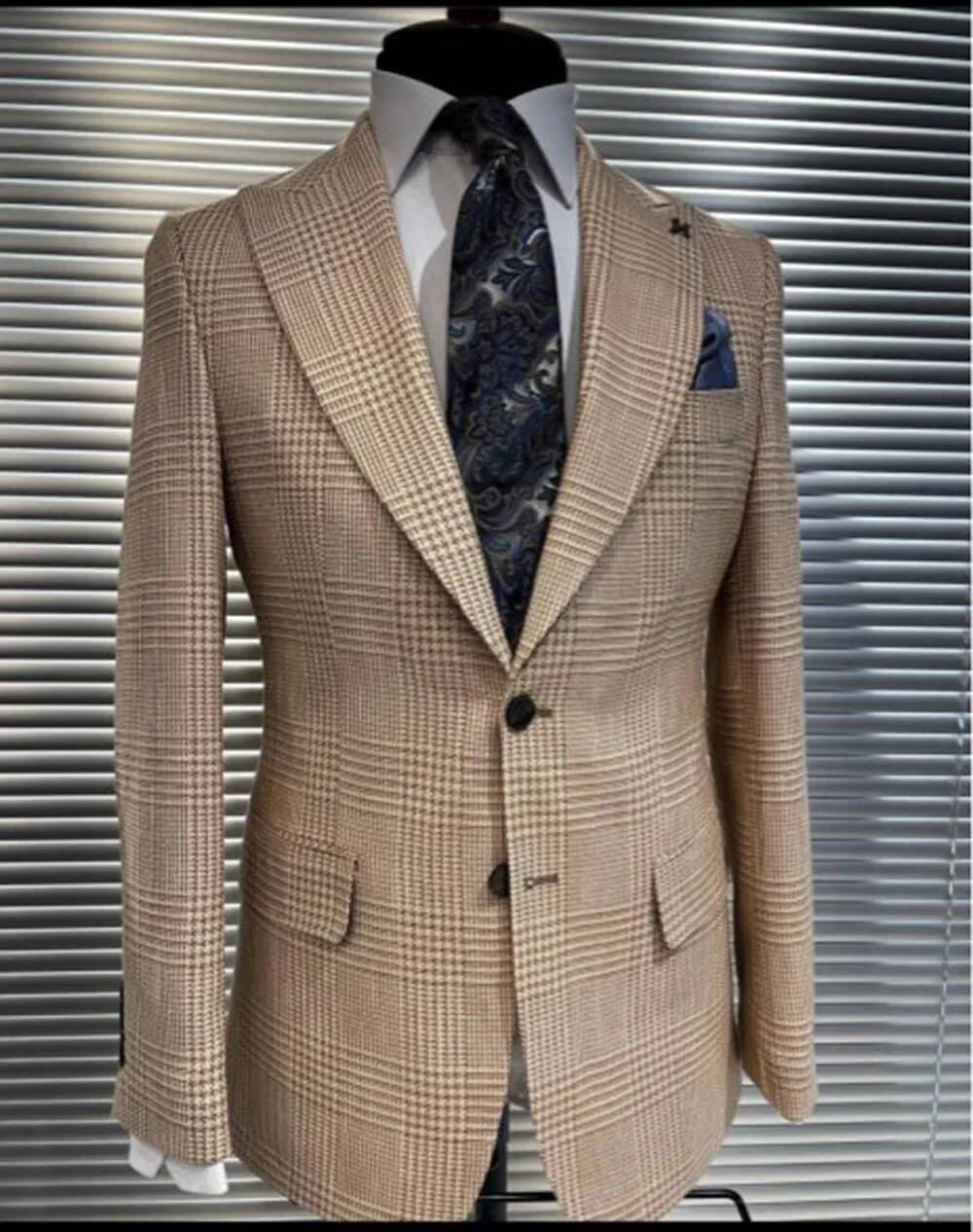 Khaki Formal Wear Men - Khaki 2 Pieces Suit Houndstooth Design