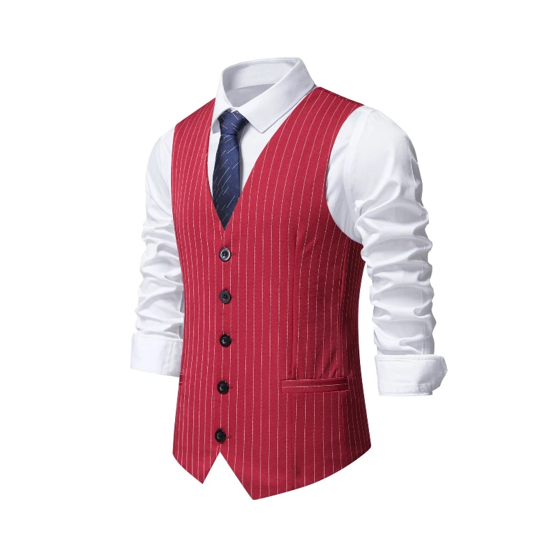 2026 New Red Striped Suit Vest - Khaki Formal Wear Men review and price