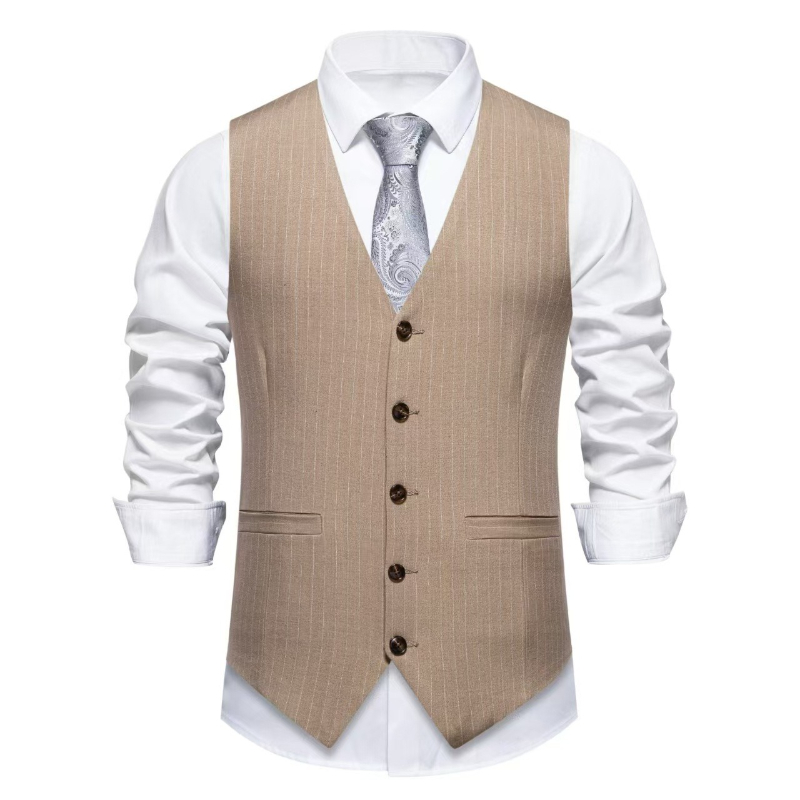 2026 New Red Striped Suit Vest - Khaki Formal Wear Men review and price