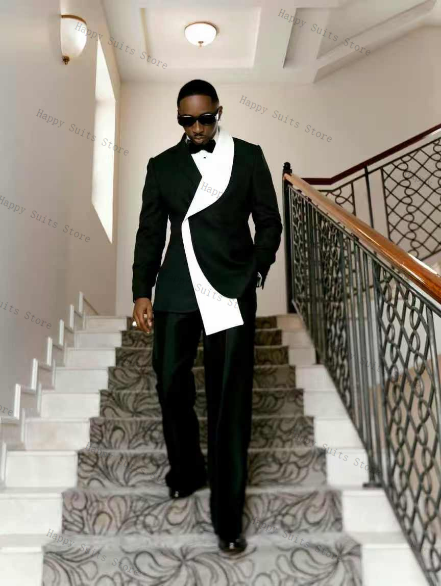 Black White Men Suit Set 2 Pcs - Formal Wear Jersey For Men review and price