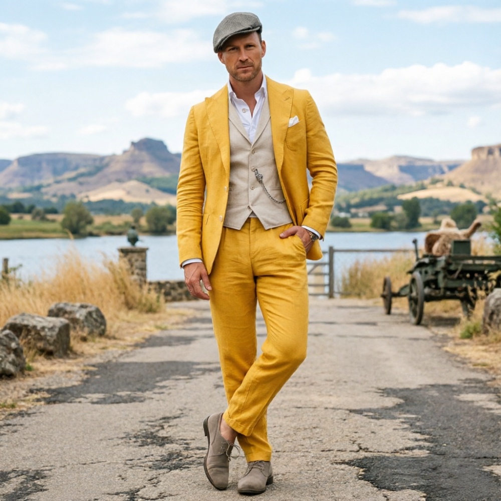 Sage Green Linen Men 3 Piece S - Men Linen Formal Wear review and price
