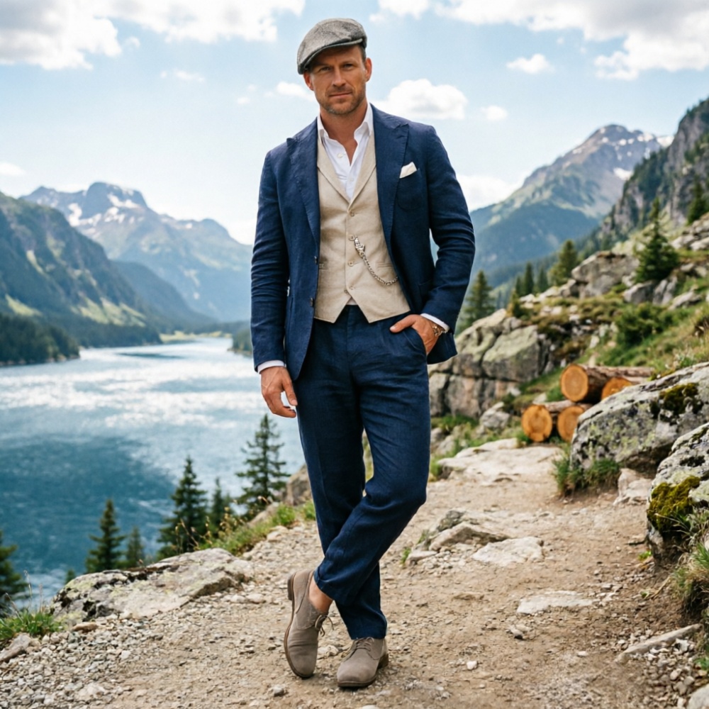 Sage Green Linen Men 3 Piece S - Men Linen Formal Wear review and price