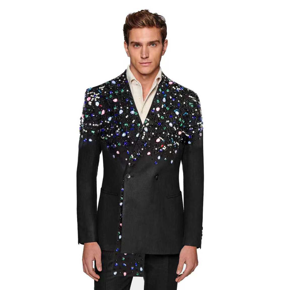 Black Men Suit Set 2 Pieces Cr - Formal Wear Jersey For Men review and price