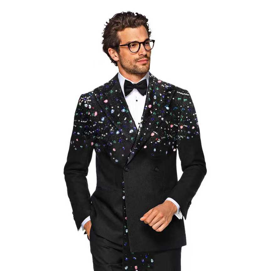 Black Men Suit Set 2 Pieces Cr - Formal Wear Jersey For Men review and price