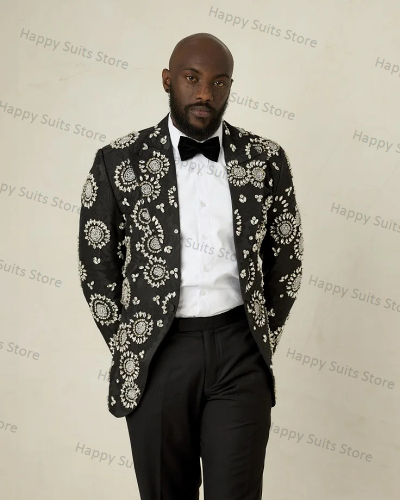 Crystals Black Groom Men Suit  - Formal Wear Jersey For Men review and price