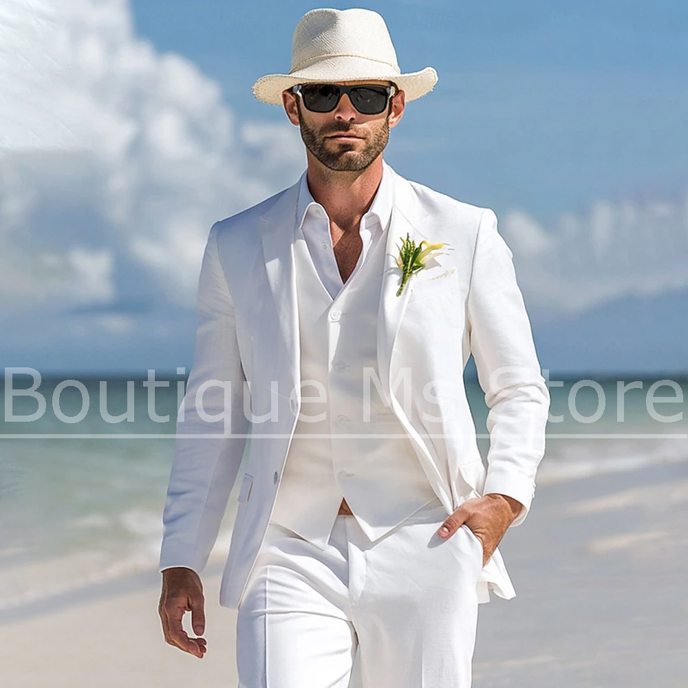 Men's White Linen Suit 3 Piece - Men Linen Formal Wear review and price