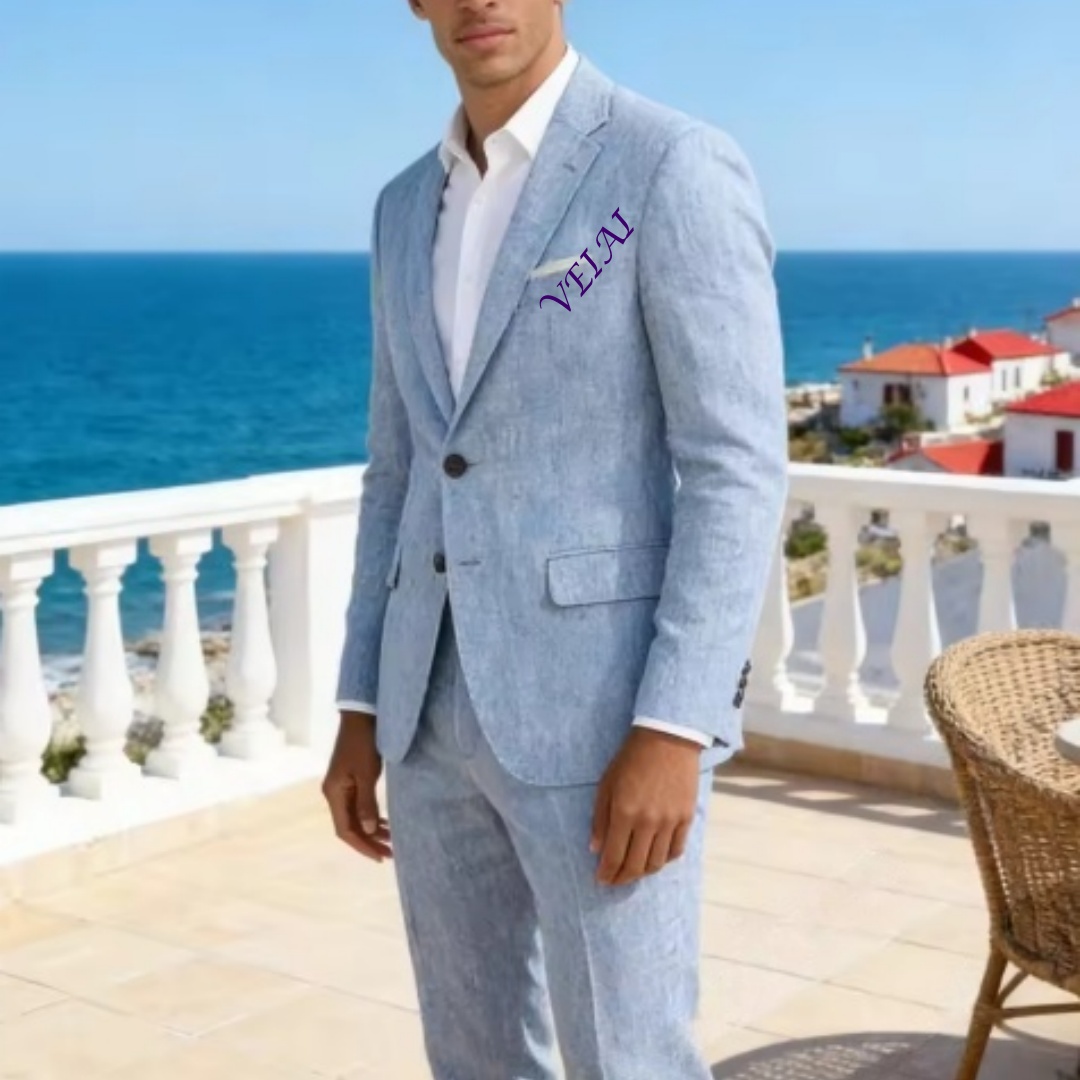 Customized Soft Sky Blue Linen - Men'S Formal Beach Wear review and price