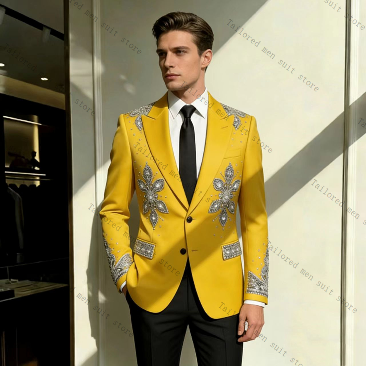 Yellow Men Suits Pants Set 2 P - Formal Wear For Men Yellow review and price