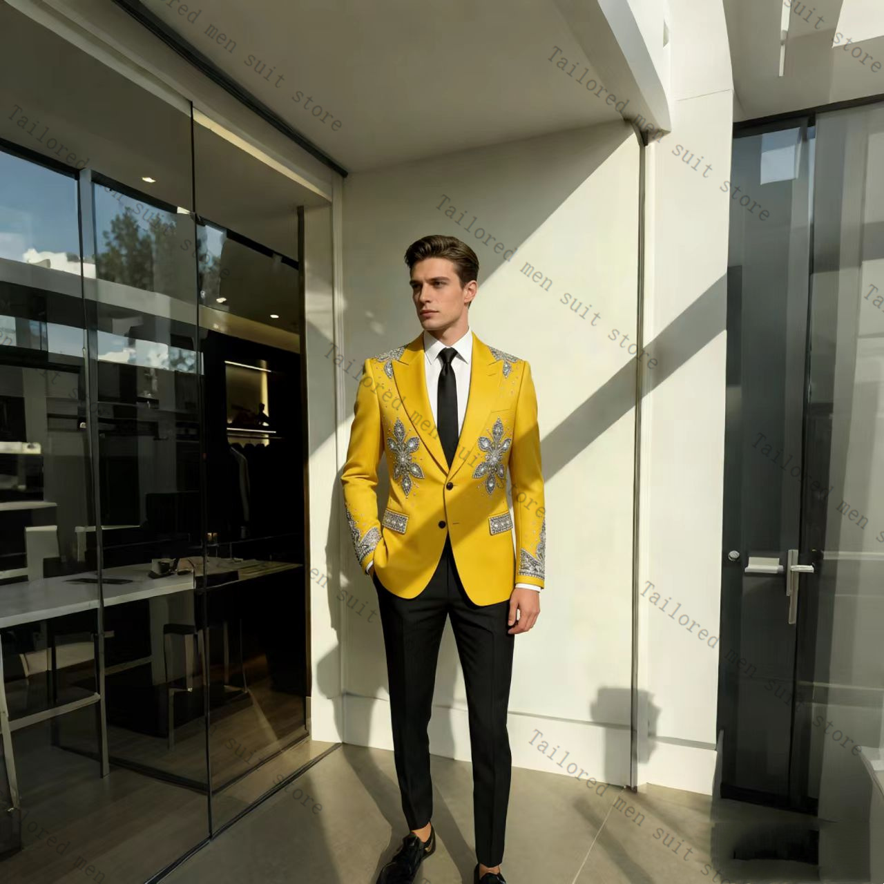 Yellow Men Suits Pants Set 2 P - Formal Wear For Men Yellow review and price