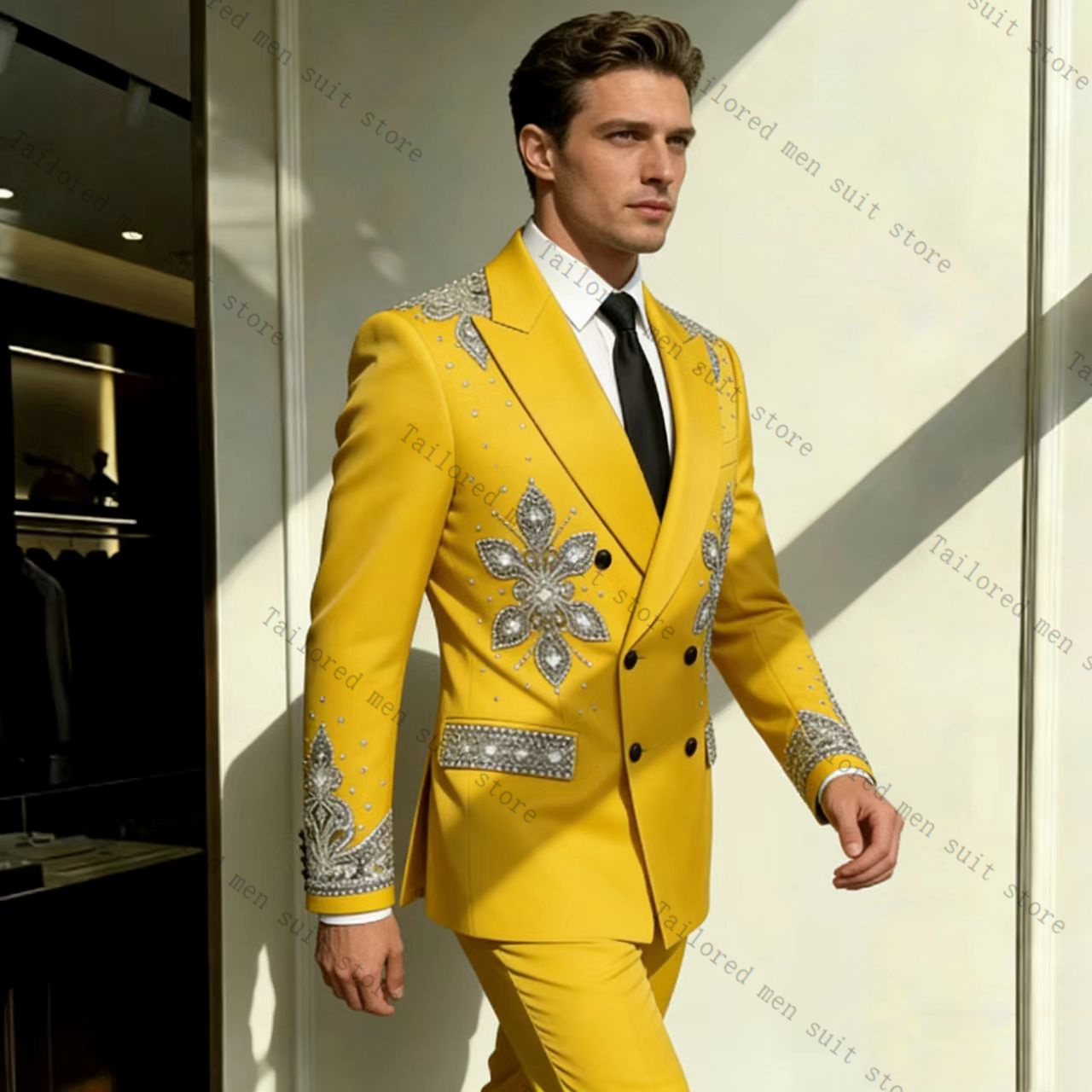 Yellow Men Suits Pants Set 2 P - Formal Wear For Men Yellow review and price