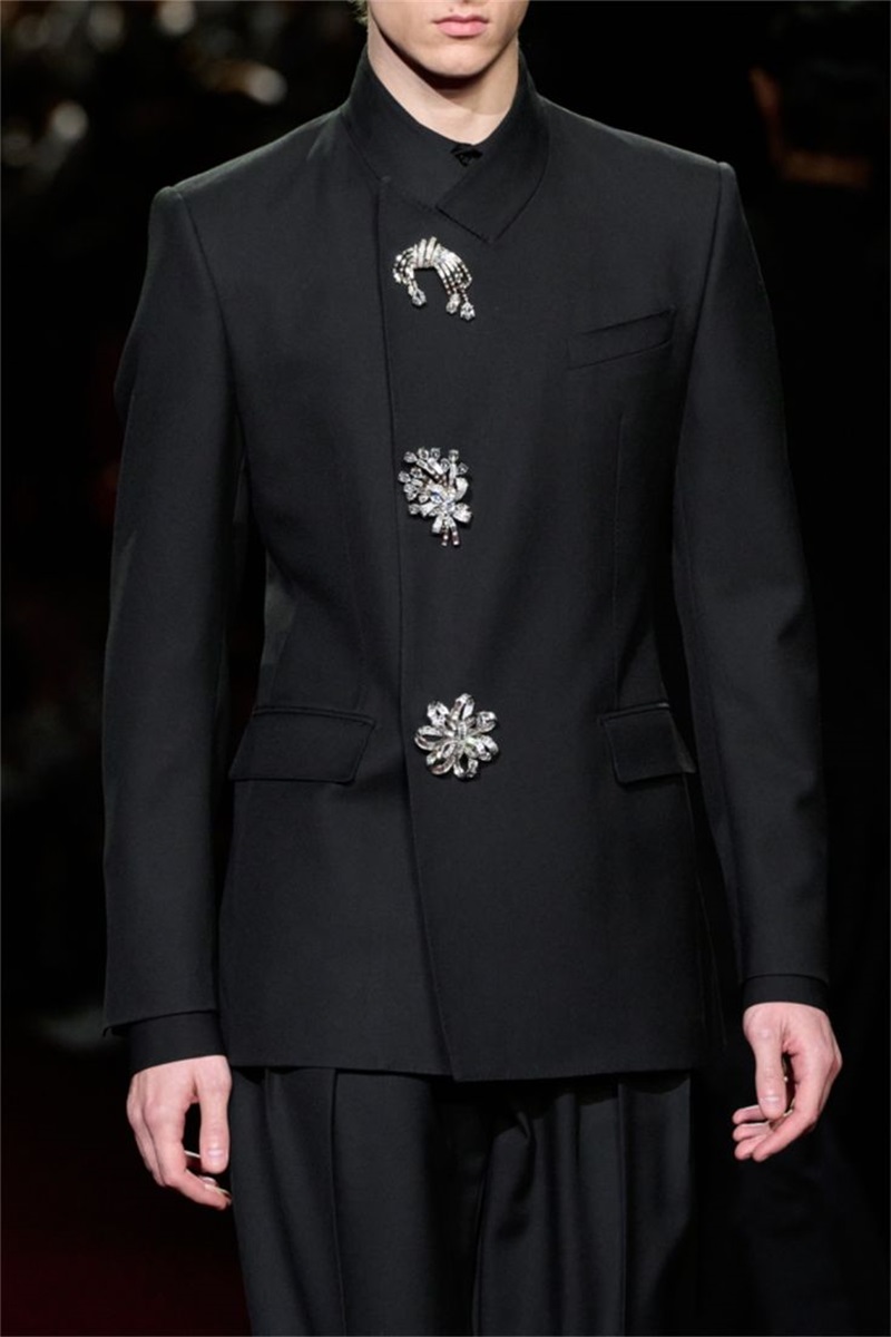 Black Crystals Men Suit Set 2  - Formal Wear Jersey For Men review and price