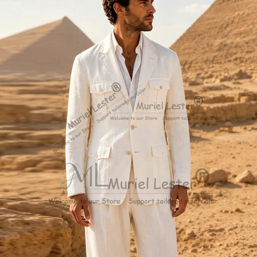 Elegant Suits Men Summer Beade - Men Linen Formal Wear review and price
