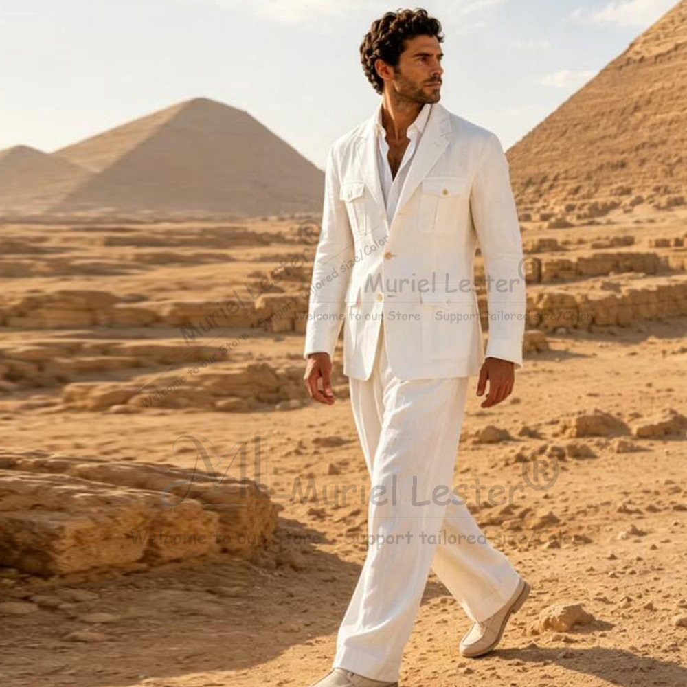 Elegant Suits Men Summer Beade - Men Linen Formal Wear review and price