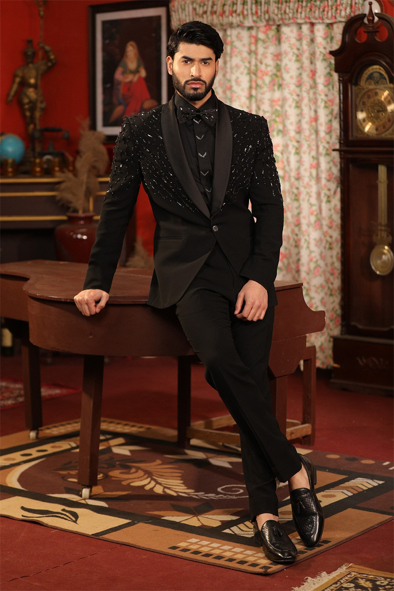 Crystals Black Men Suit Set 2  - Formal Wear Jersey For Men review and price