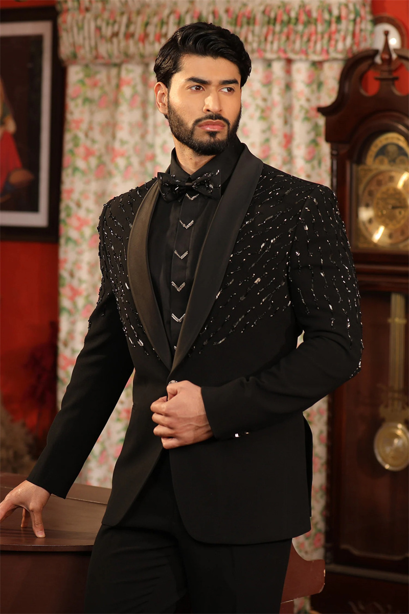 Crystals Black Men Suit Set 2  - Formal Wear Jersey For Men review and price