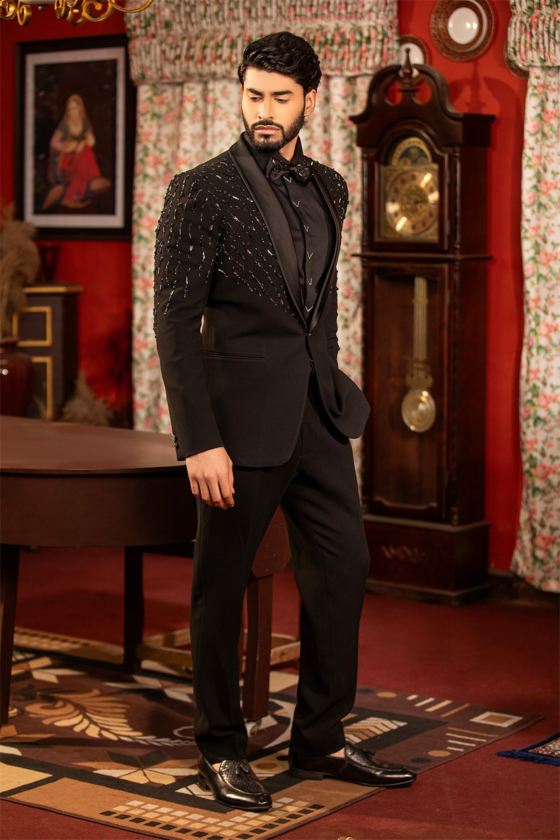Crystals Black Men Suit Set 2  - Formal Wear Jersey For Men review and price