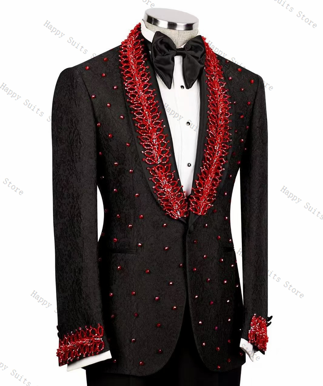 Red Crystals Men Suit Set 2 Pc - Formal Wear Jersey For Men review and price