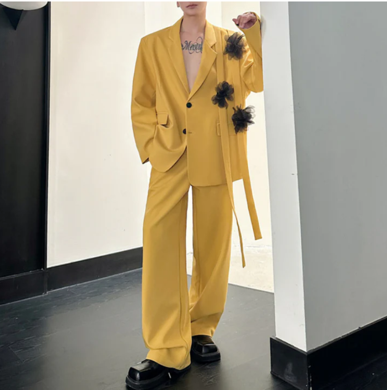 Yellow Men Suit Set 2 Pcs Blaz - Formal Wear For Men Yellow review and price