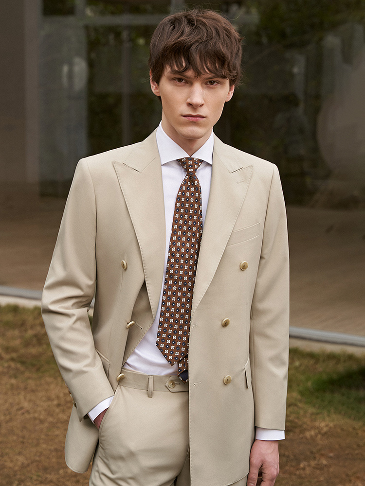 30% Wool Men Suits Set Blazer  - Khaki Formal Wear Men review and price