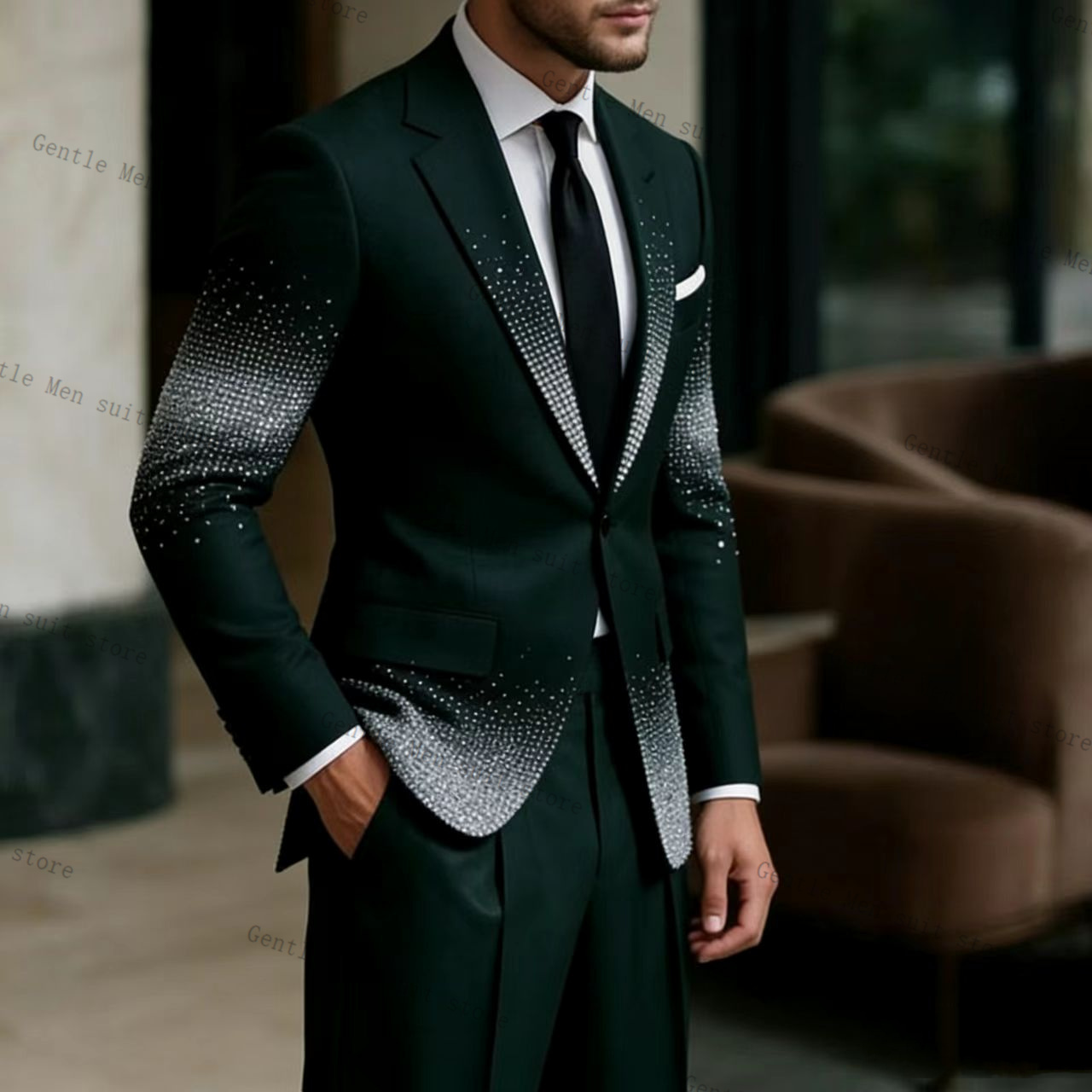 Crystals Groom Green Men Suit  - Men Formal Wear Green review and price
