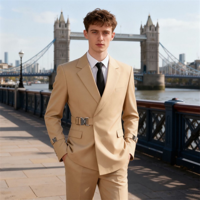 Khaki Cotton Men Suit Set 2 Pi - Khaki Formal Wear Men review and price