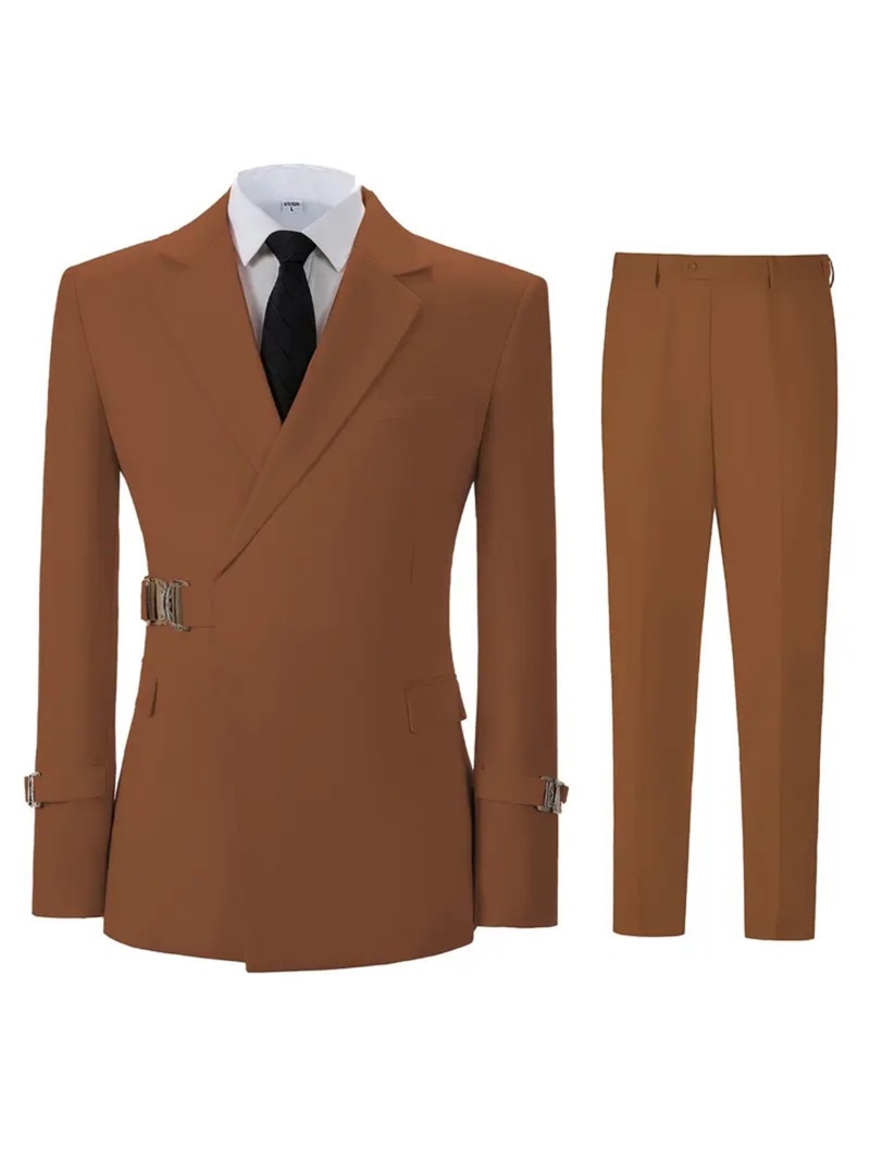 Khaki Cotton Men Suit Set 2 Pi - Khaki Formal Wear Men review and price