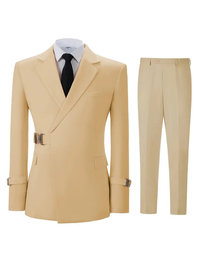 Khaki Cotton Men Suit Set 2 Pi - Khaki Formal Wear Men review and price