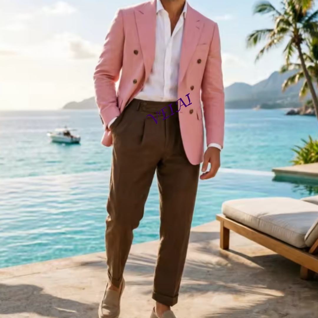 Customized 2 Piece Beige Linen - Men Linen Formal Wear review and price