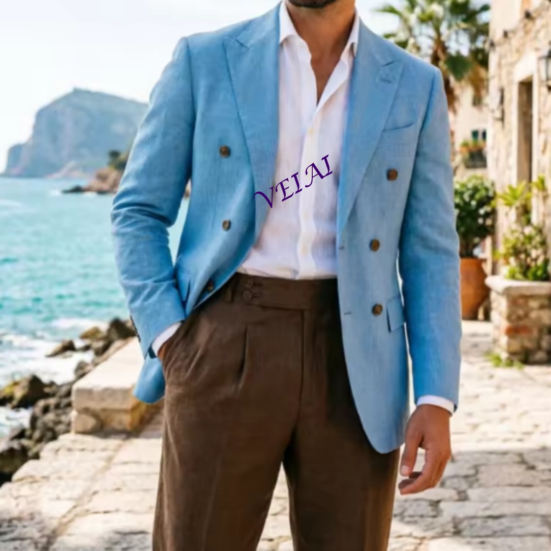 Customized 2 Piece Beige Linen - Men Linen Formal Wear review and price
